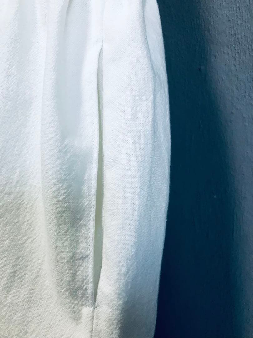 Wボタンギャザーワンピース　コットンリネン