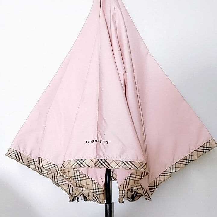希少　バーバリー　長傘　晴雨兼用　日傘　ロゴ　ノバチェック　ピンク