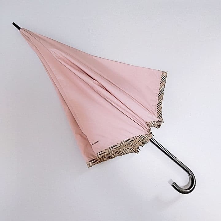 希少　バーバリー　長傘　晴雨兼用　日傘　ロゴ　ノバチェック　ピンク