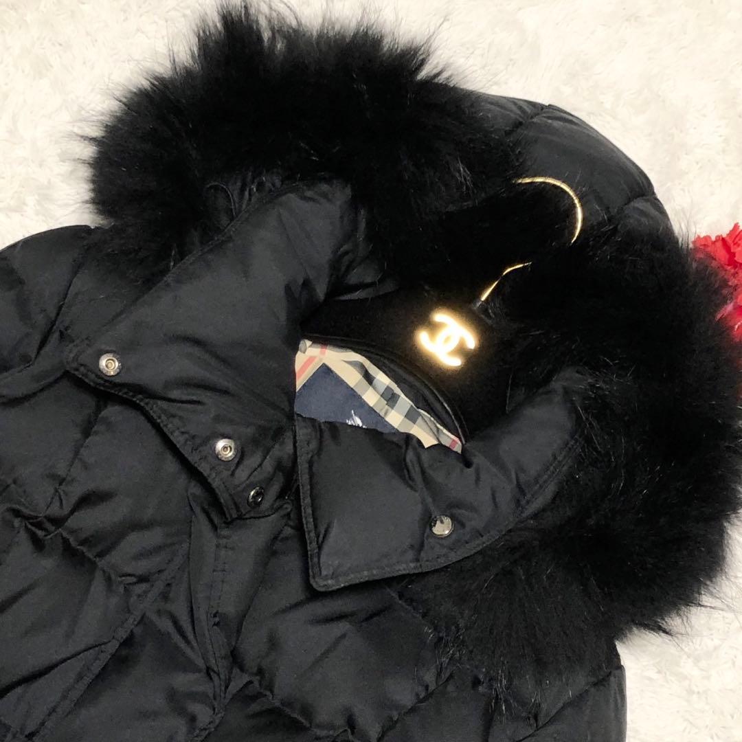 美品 BURBERRY ダウンコート ノバチェック柄 リアルファー ブラック