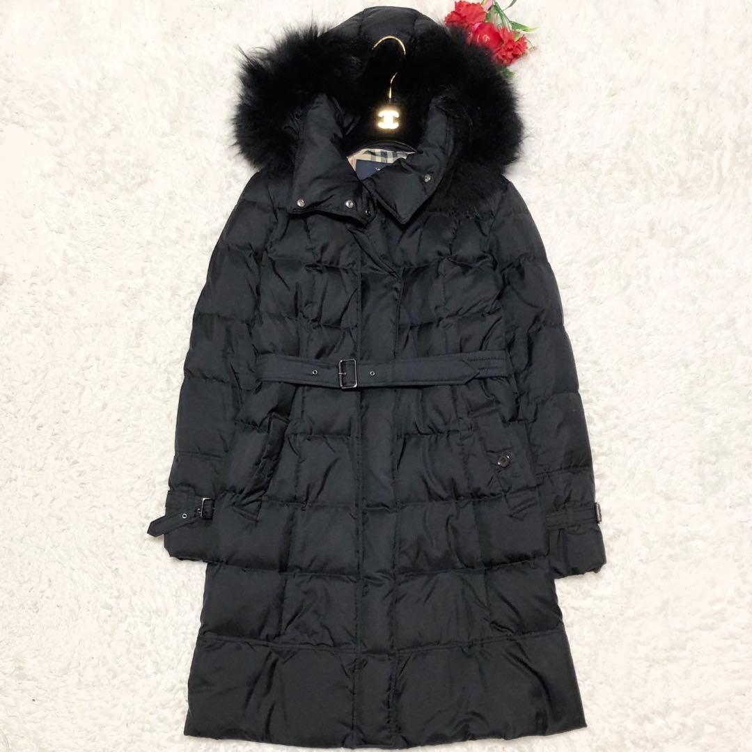 美品 BURBERRY ダウンコート ノバチェック柄 リアルファー ブラック