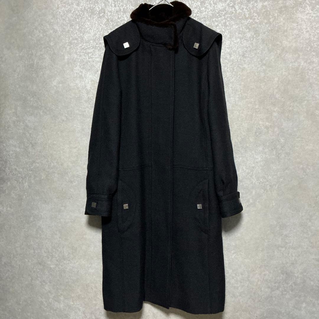 【極美品】ヴィトン　VUITTON　ミンクカラー　ロングコート　ダークネイビー