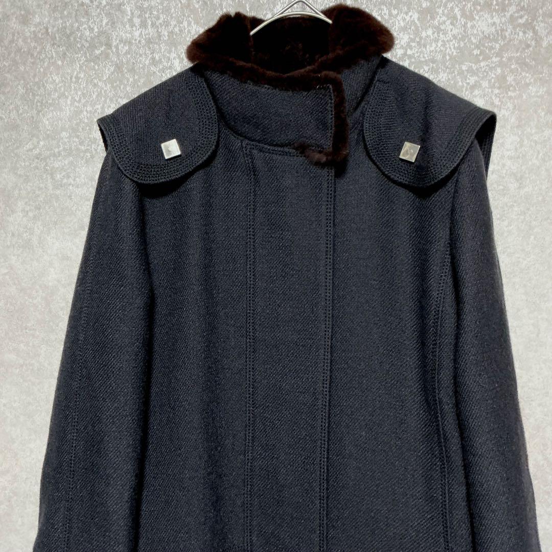 【極美品】ヴィトン　VUITTON　ミンクカラー　ロングコート　ダークネイビー