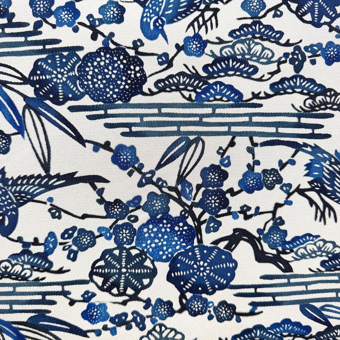 美品 長尺 ■ 本場琉球びんがた 藍型 えーがた 全通 袋帯 紅型