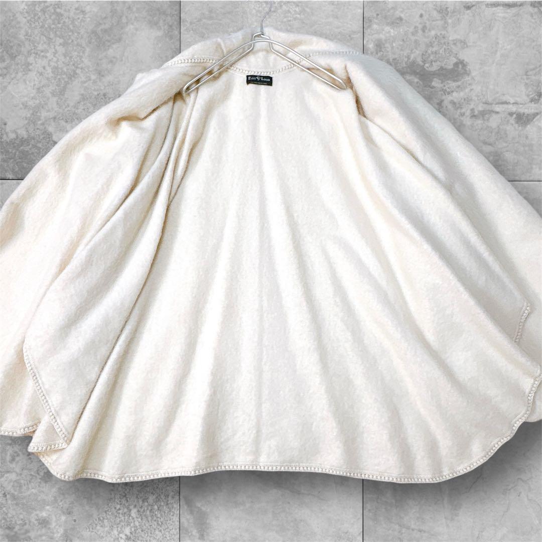 上質アルパカ100% 大判ポンチョ オフホワイト白 ペルー製 フリンジ