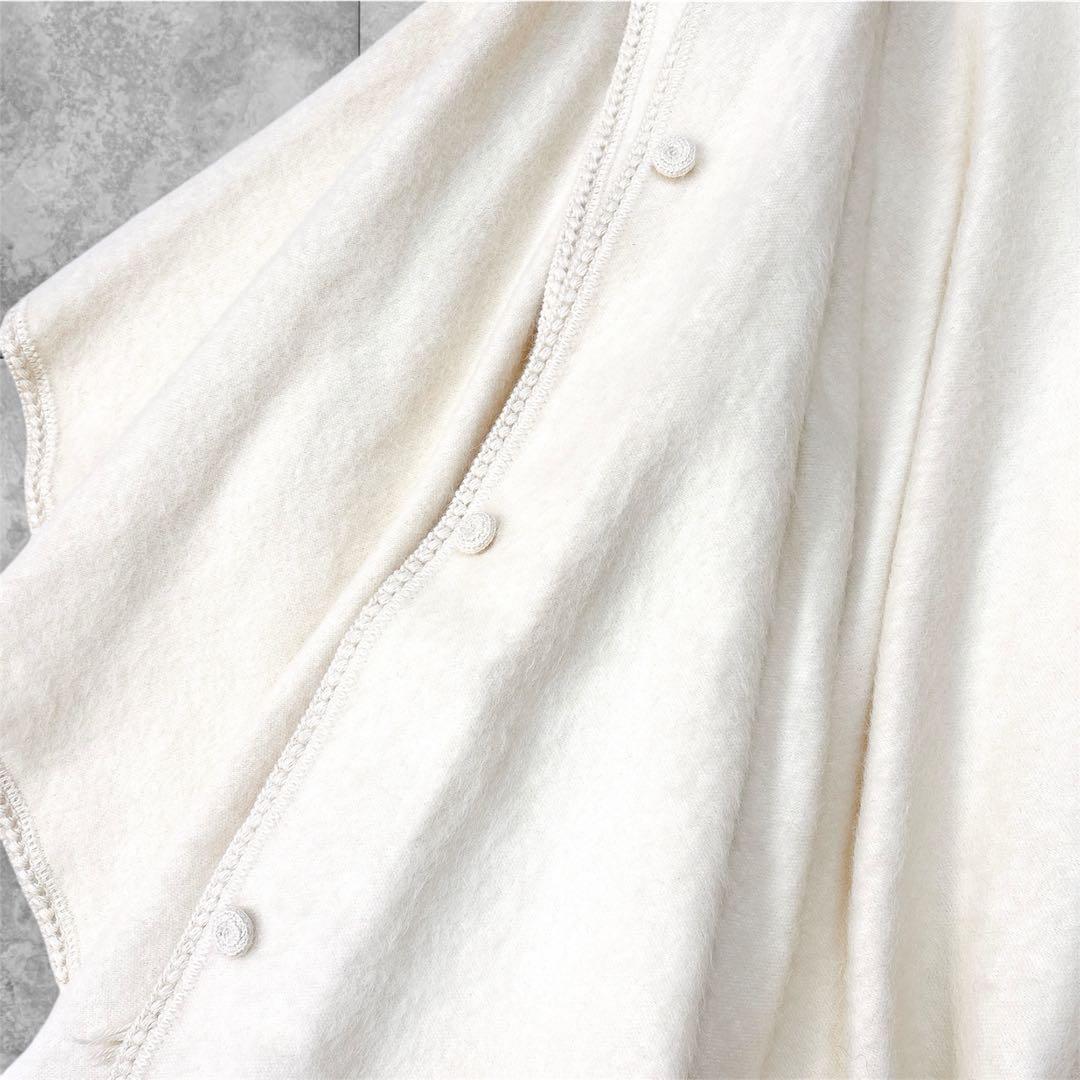 上質アルパカ100% 大判ポンチョ オフホワイト白 ペルー製 フリンジ