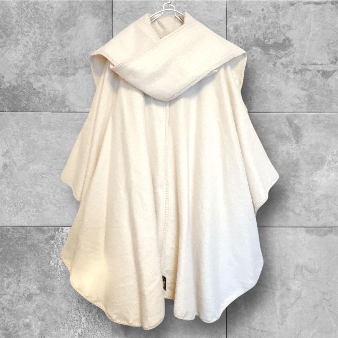 上質アルパカ100% 大判ポンチョ オフホワイト白 ペルー製 フリンジ