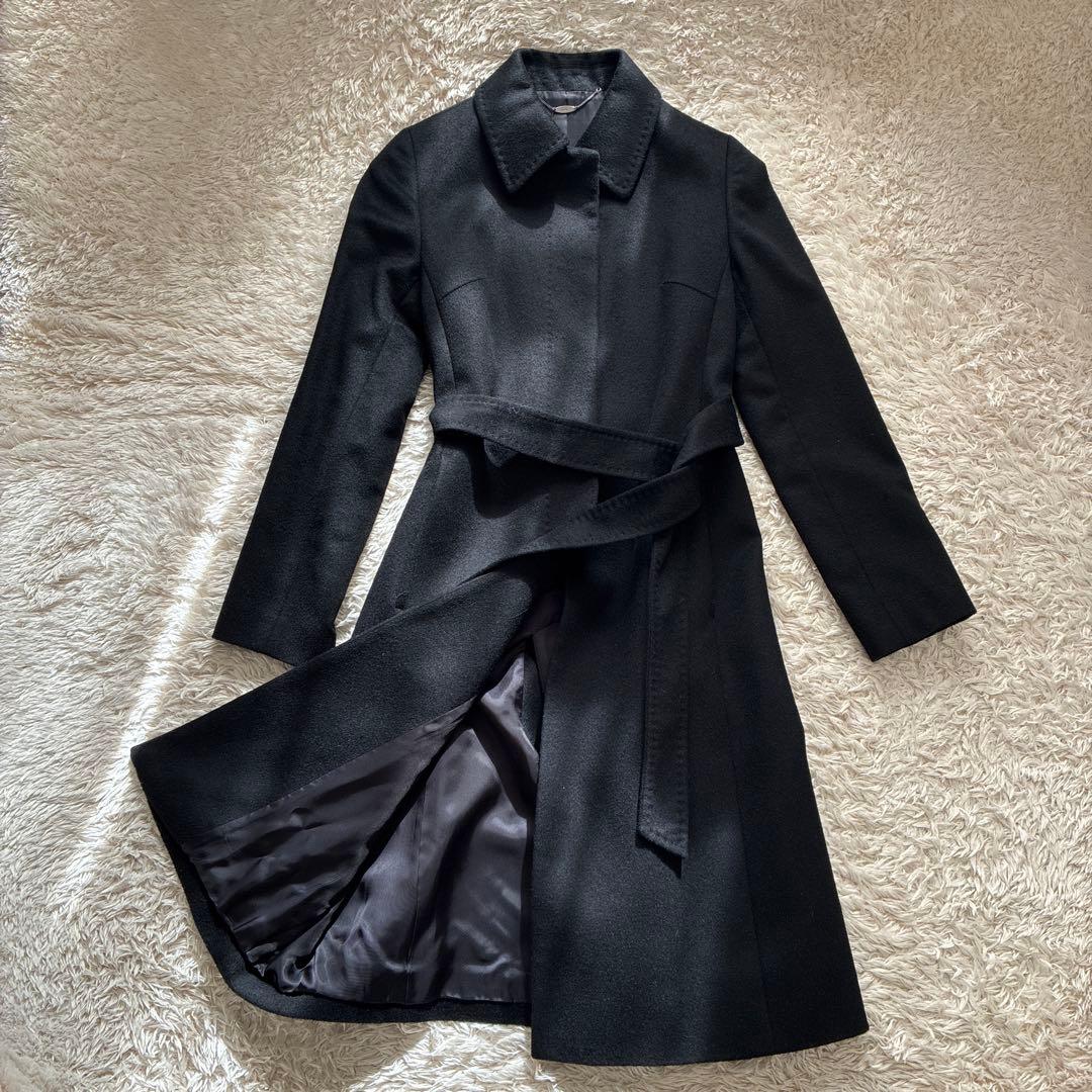 極美品⭐︎ef-de カシミヤ100%ロングベルテッドコート 黒 7号