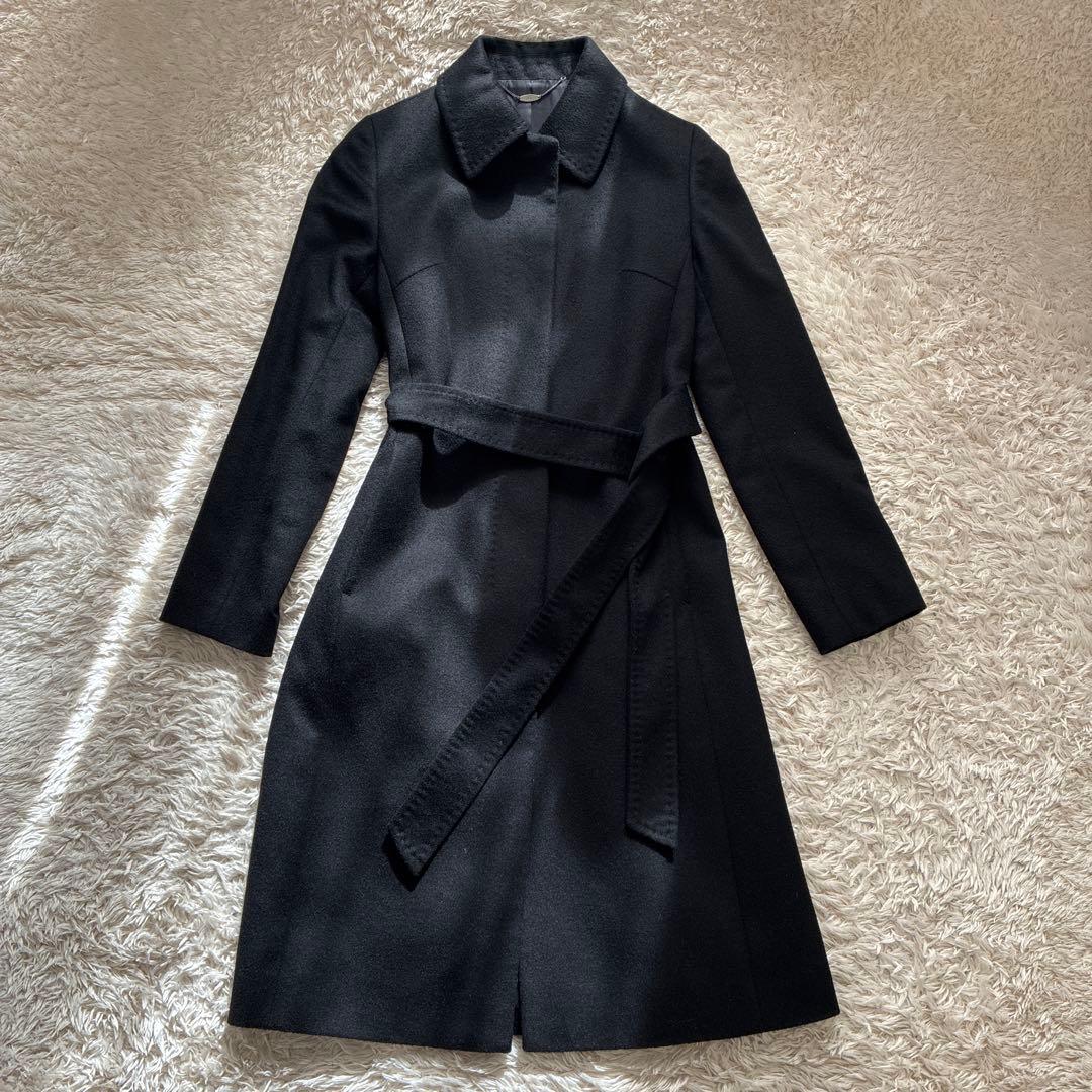 極美品⭐︎ef-de カシミヤ100%ロングベルテッドコート 黒 7号