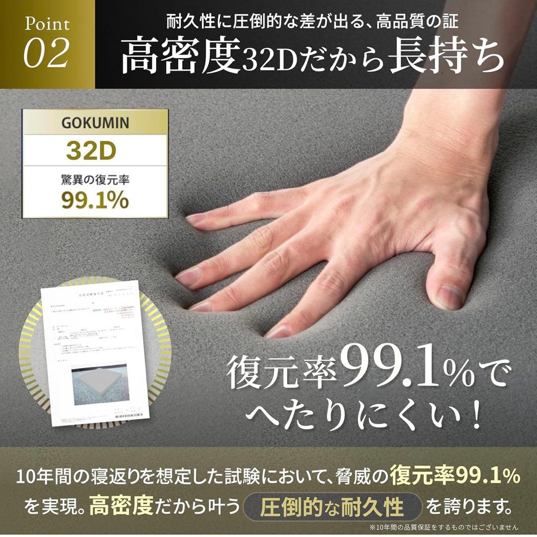 GOKUMIN 高反発マットレス 厚さ5cm 硬め 180N 耐圧分散