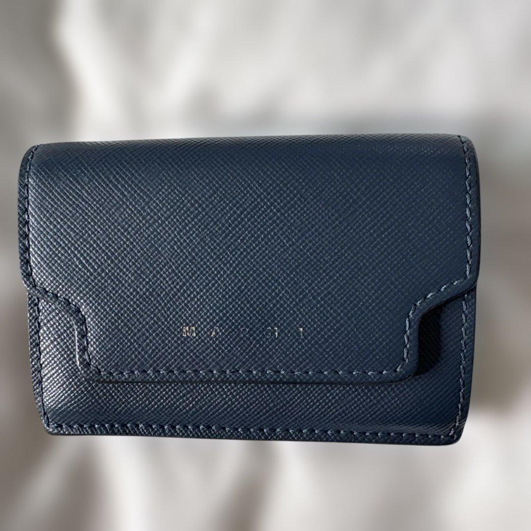 MARNI ネイビー 三つ折り財布　マルニ　レザー