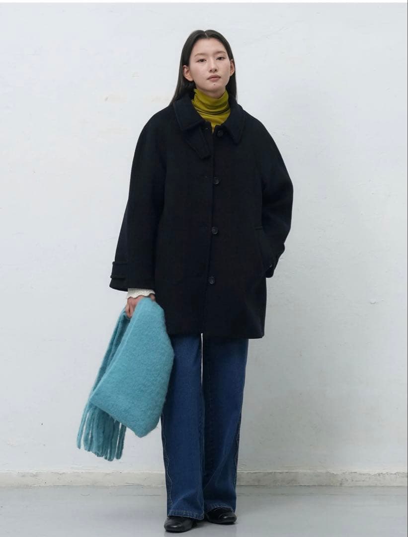 GENERAL IDEA ウールバルマカンハーフコート ネイビー