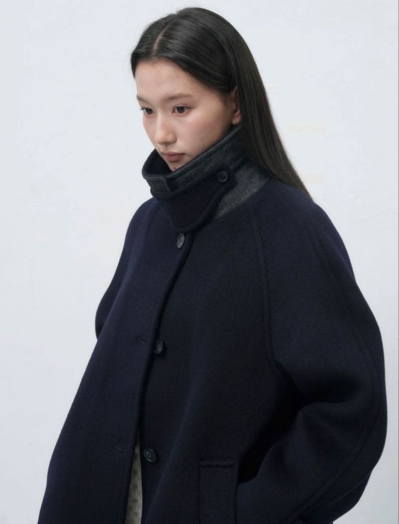 GENERAL IDEA ウールバルマカンハーフコート ネイビー