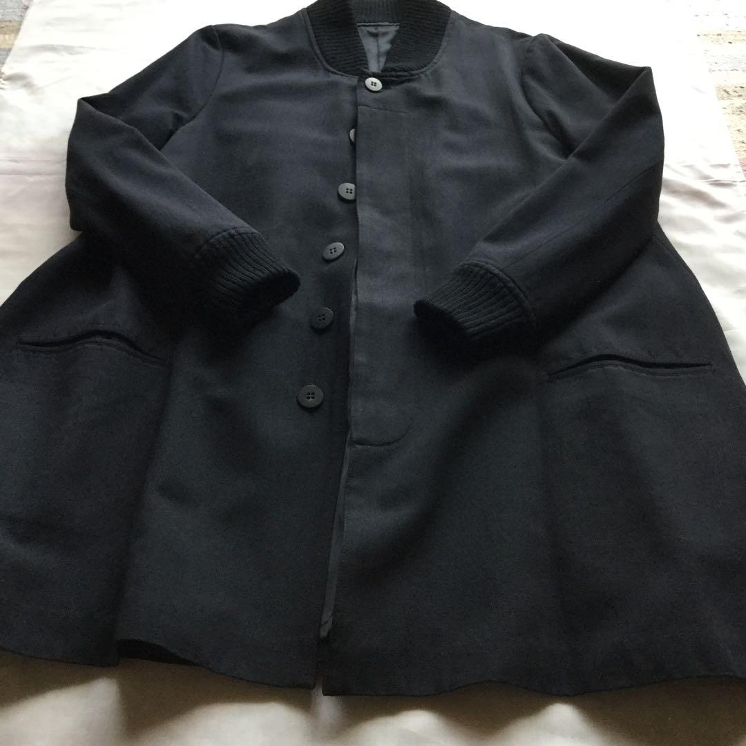 ワイズ　WORK SHOP ブラック　Aラインコート　リブ襟袖