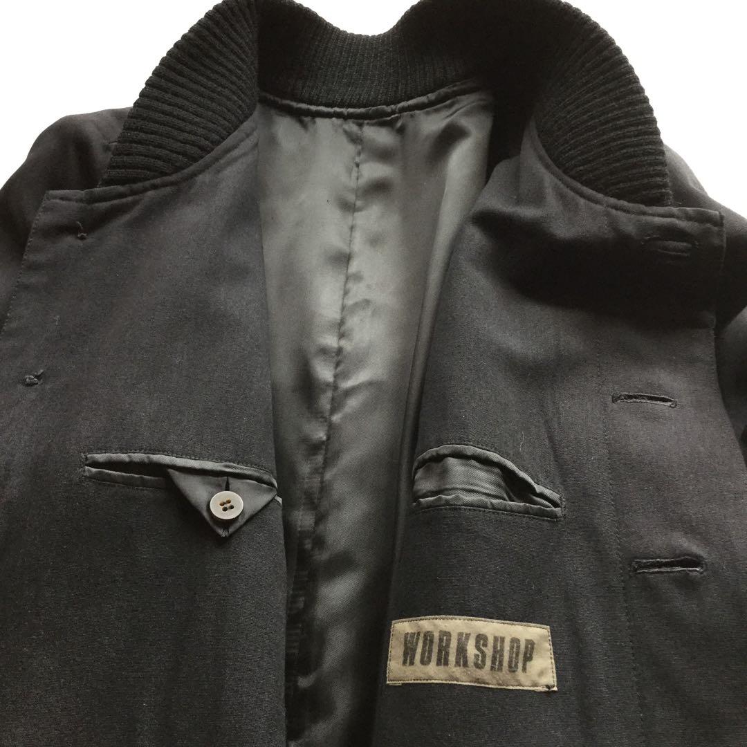 ワイズ　WORK SHOP ブラック　Aラインコート　リブ襟袖