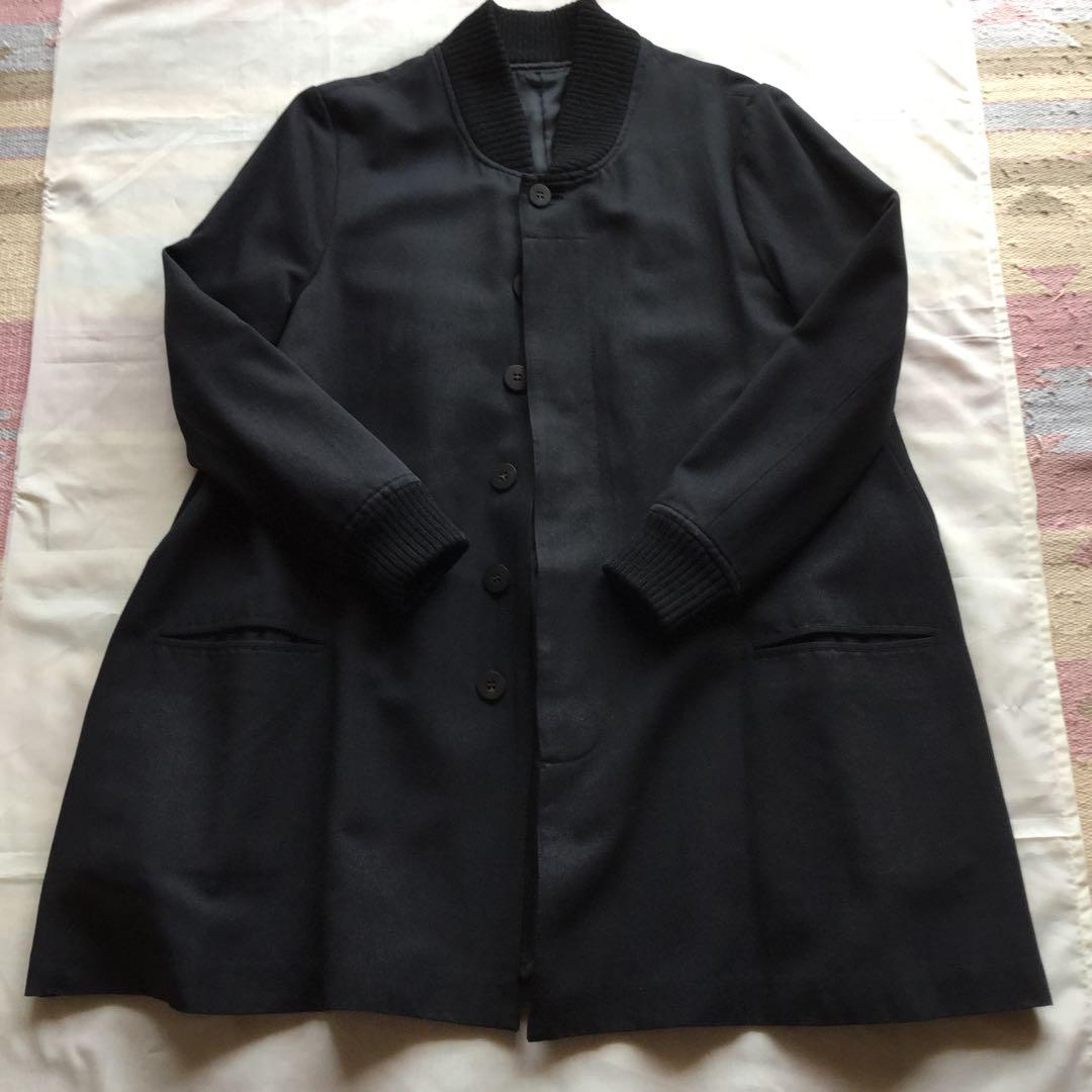 ワイズ　WORK SHOP ブラック　Aラインコート　リブ襟袖