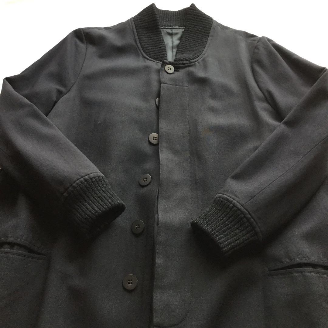ワイズ　WORK SHOP ブラック　Aラインコート　リブ襟袖