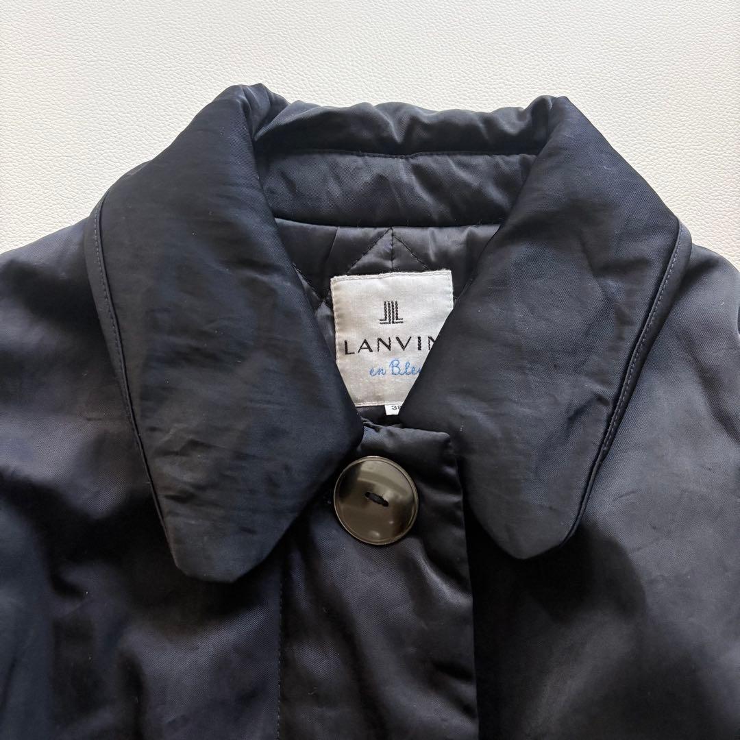 LANVIN ランバンオンブルー　 中綿コート　ネイビー　ベルトあり　光沢