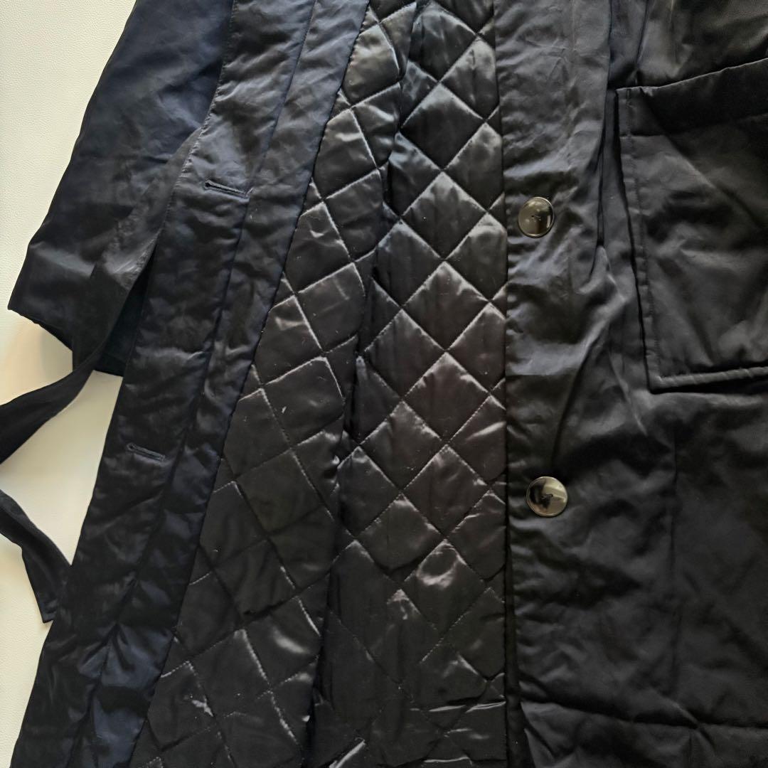 LANVIN ランバンオンブルー　 中綿コート　ネイビー　ベルトあり　光沢