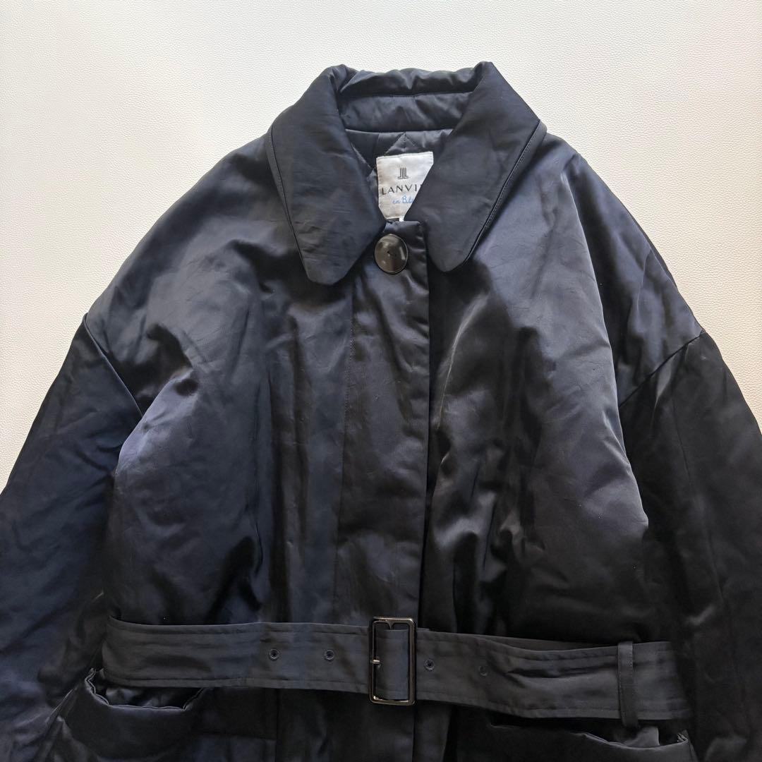 LANVIN ランバンオンブルー　 中綿コート　ネイビー　ベルトあり　光沢