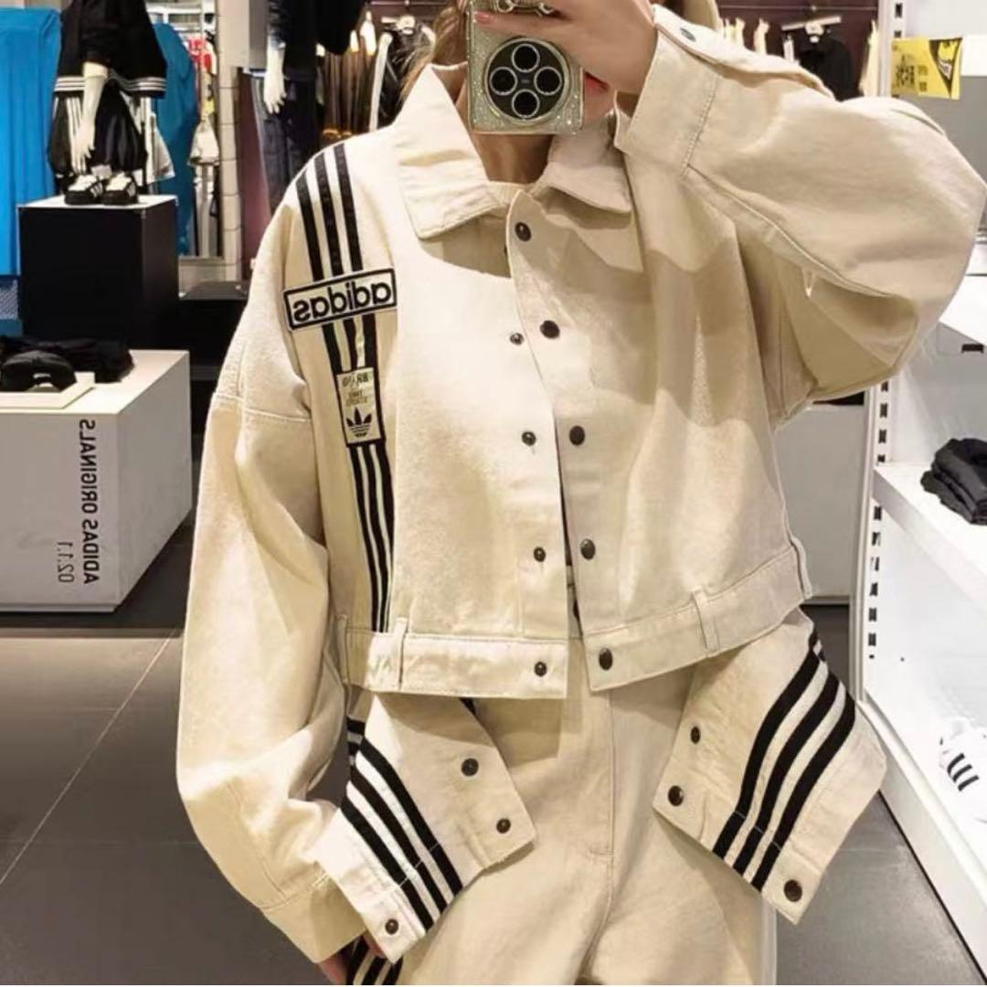 新品L⭐️adidasアディブレイク デニム2-IN-1 トラックトップ ホワイト