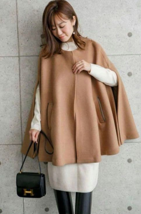 【クリーニング済】anplegant アンプレガント☆ ポンチョコート　キャメル