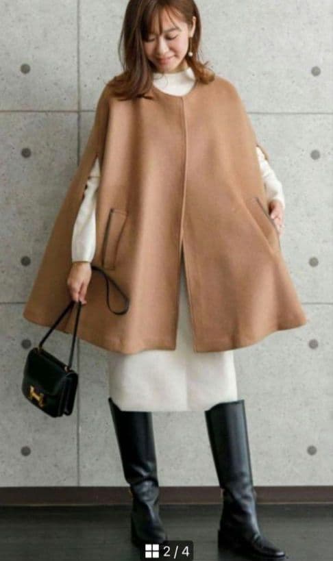 【クリーニング済】anplegant アンプレガント☆ ポンチョコート　キャメル