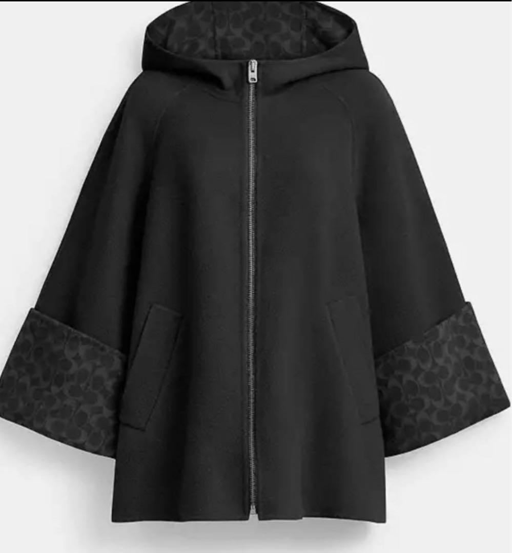 coach コート　新品未使用 フード付き　黒ポンチョ Ｍ