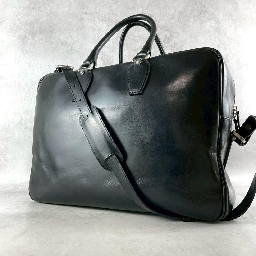 美品 2way 大容量✨万双 双鞣和地 本革ボストンバッグ ビジネスバッグ 黒