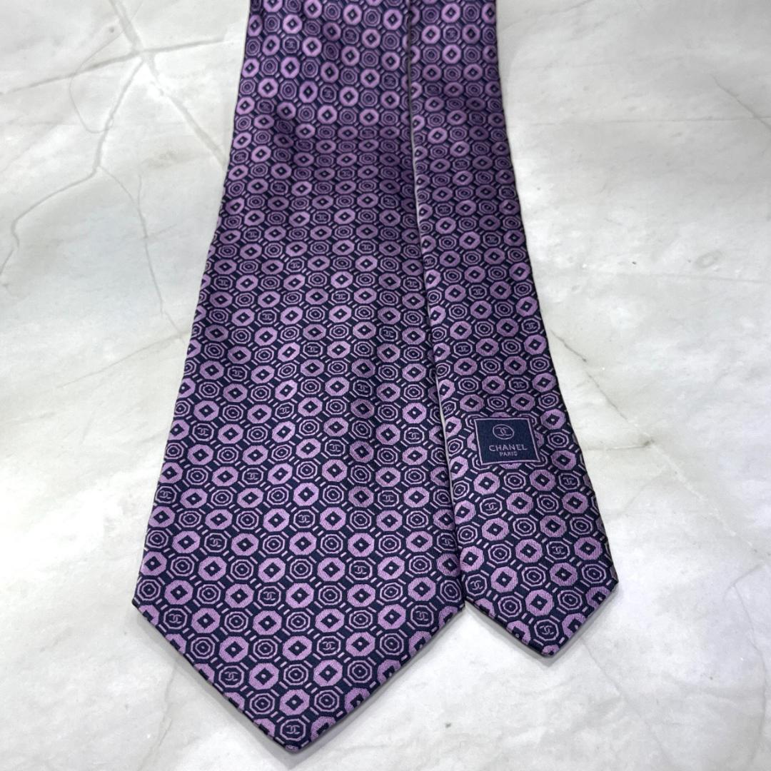 ☆即発 CHANEL ネクタイ ジャガード織 ココマーク 幾何学柄 美品 伊製