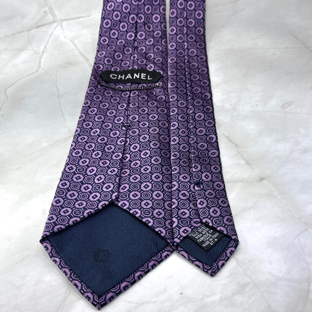 ☆即発 CHANEL ネクタイ ジャガード織 ココマーク 幾何学柄 美品 伊製