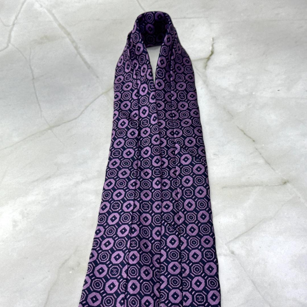 ☆即発 CHANEL ネクタイ ジャガード織 ココマーク 幾何学柄 美品 伊製