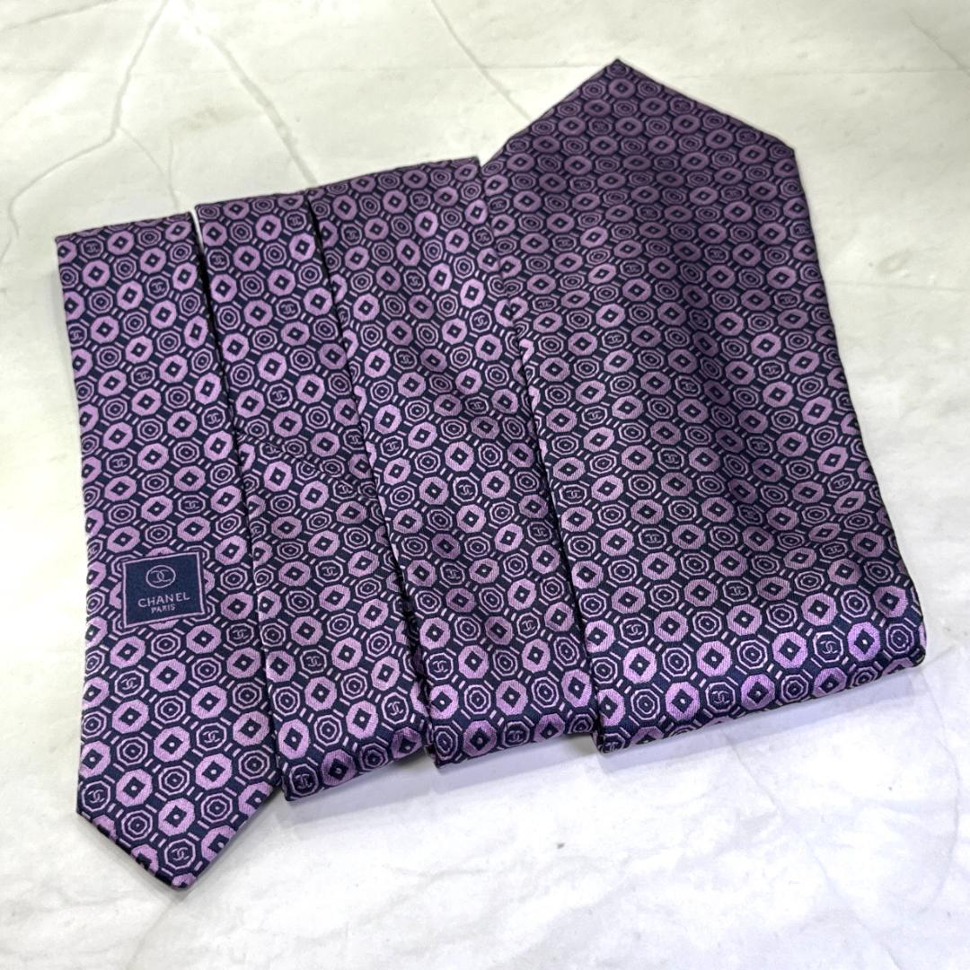 ☆即発 CHANEL ネクタイ ジャガード織 ココマーク 幾何学柄 美品 伊製