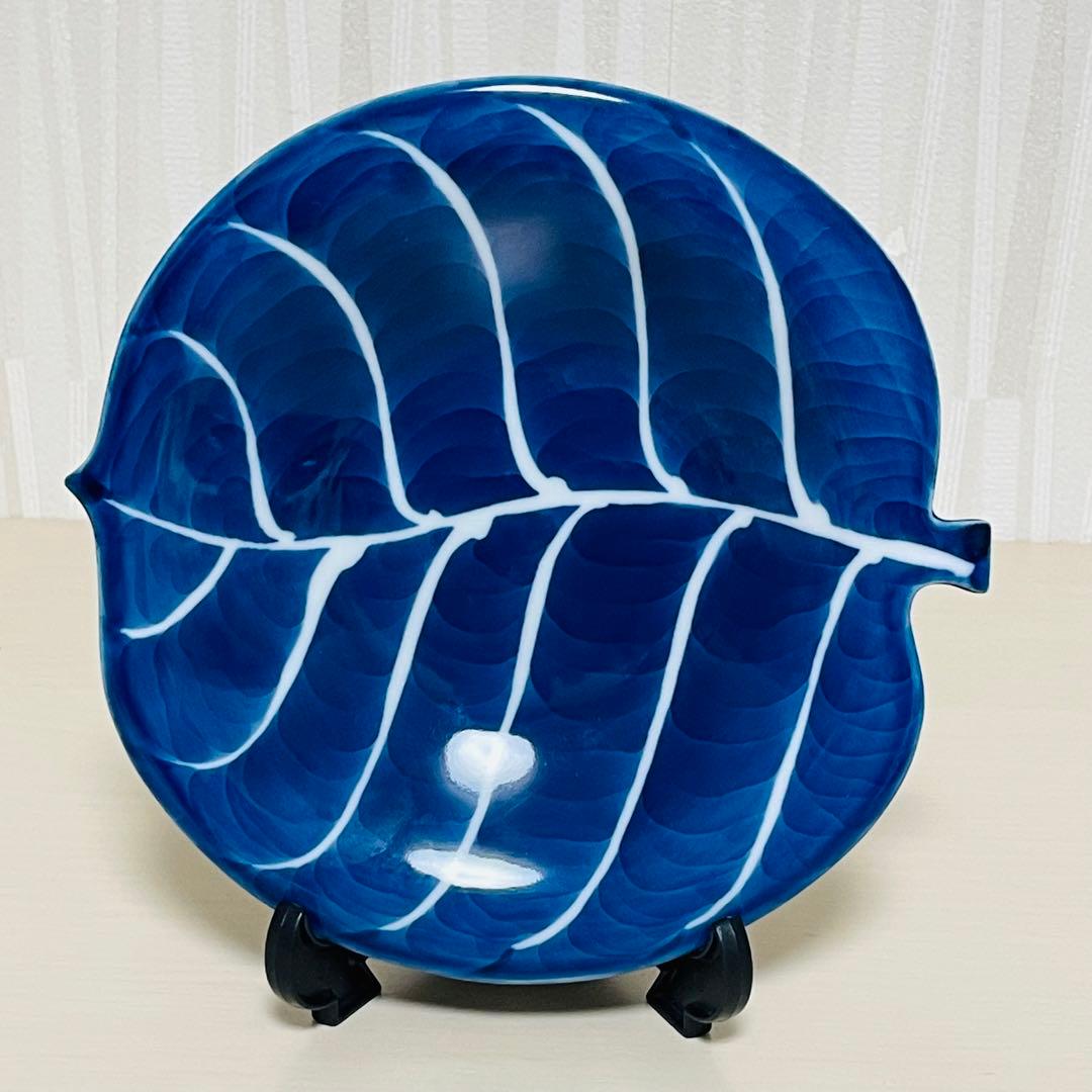 有田焼 源右衛門 染濃 葉形 銘々皿 5客揃 是米木窯 深皿 プレート