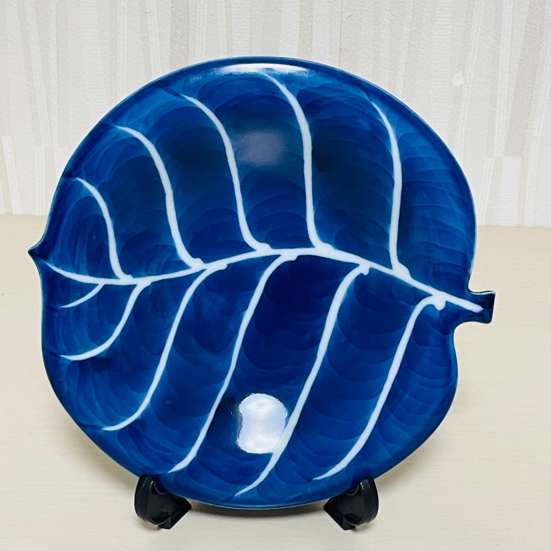 有田焼 源右衛門 染濃 葉形 銘々皿 5客揃 是米木窯 深皿 プレート