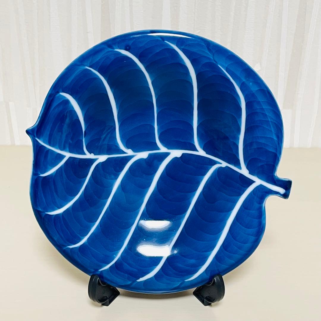 有田焼 源右衛門 染濃 葉形 銘々皿 5客揃 是米木窯 深皿 プレート