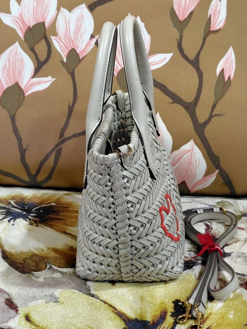 【美品】アニヤハインドマーチ2WAYニーソン★白バッグかごバック★エコバッグ付き