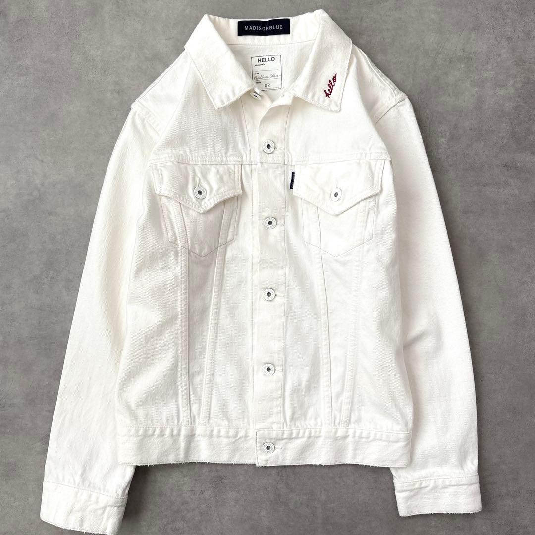 美品 マディソンブルー デニム ジャケット Gジャン 白 刺繍入り Hello