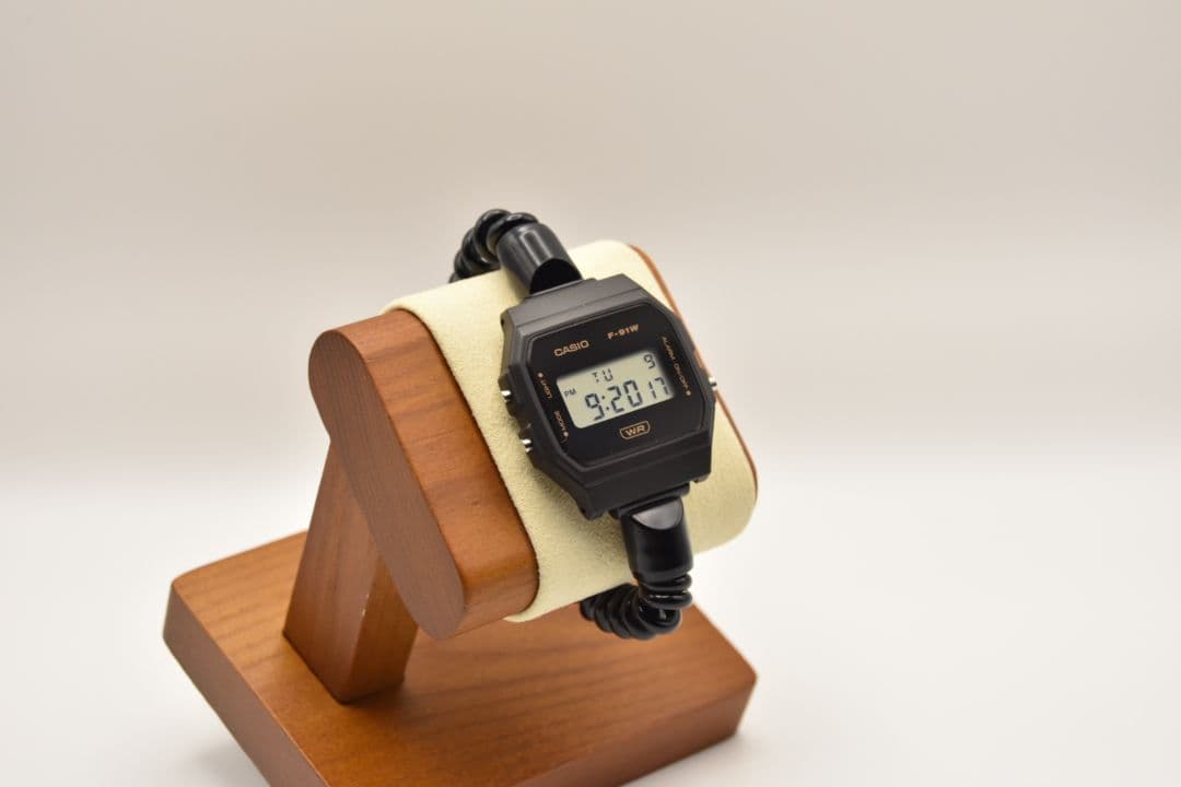 CASIO F-91WB ブラックサウナバンドカスタム＋aw グレーバンド