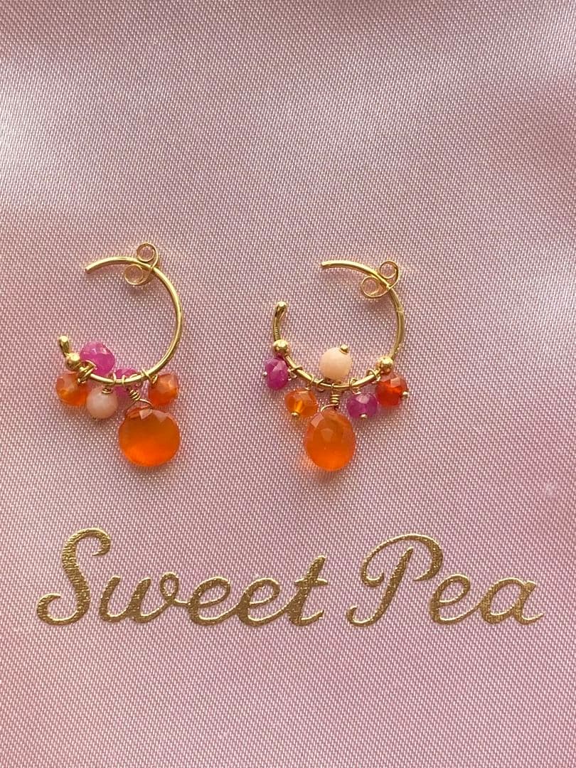 【お値下げ】スイートピー＊オレンジピンク＊フープピアス＊18K