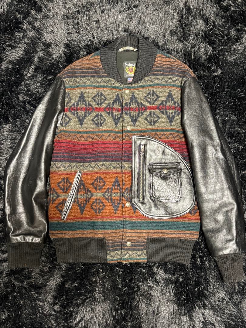 【美品】Schott スタジャン　袖レザー　Lサイズ