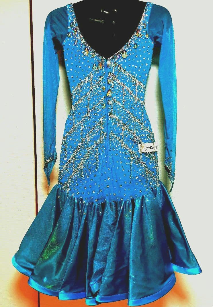 社交ダンス♡ジャンティ　ラテンドレス　ターコイズブルー　競技　デモ