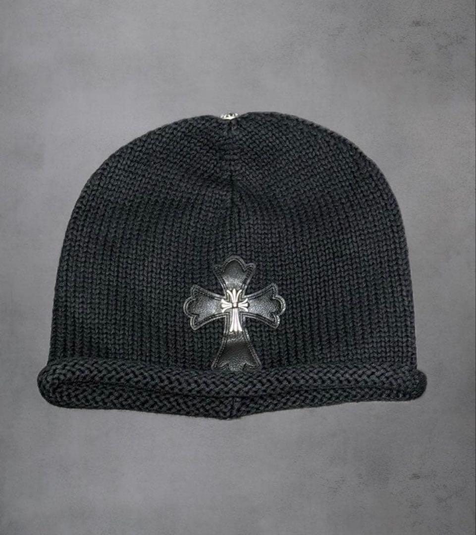 ニット帽 ビーニー クロス ニットCH柄刺繍 男女兼用　Y2K