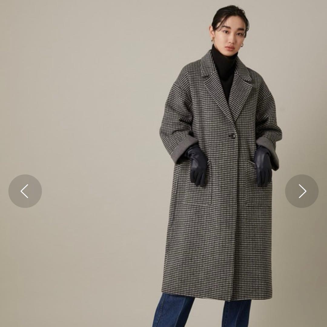 美品　ADAM ET ROPE' CHECKウールリバーコート　ロングコート