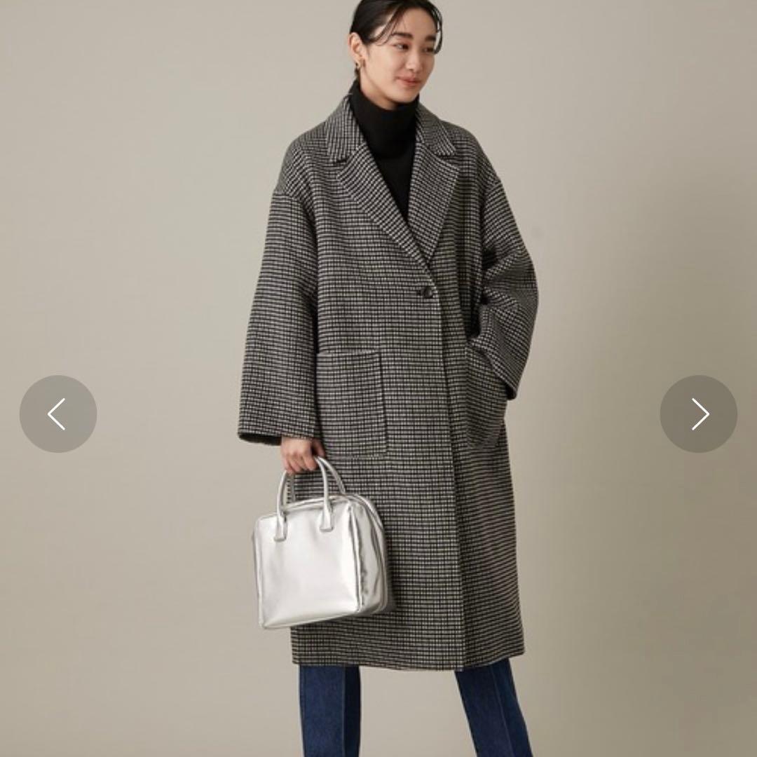 美品　ADAM ET ROPE' CHECKウールリバーコート　ロングコート