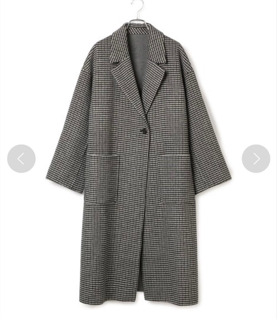 美品　ADAM ET ROPE' CHECKウールリバーコート　ロングコート