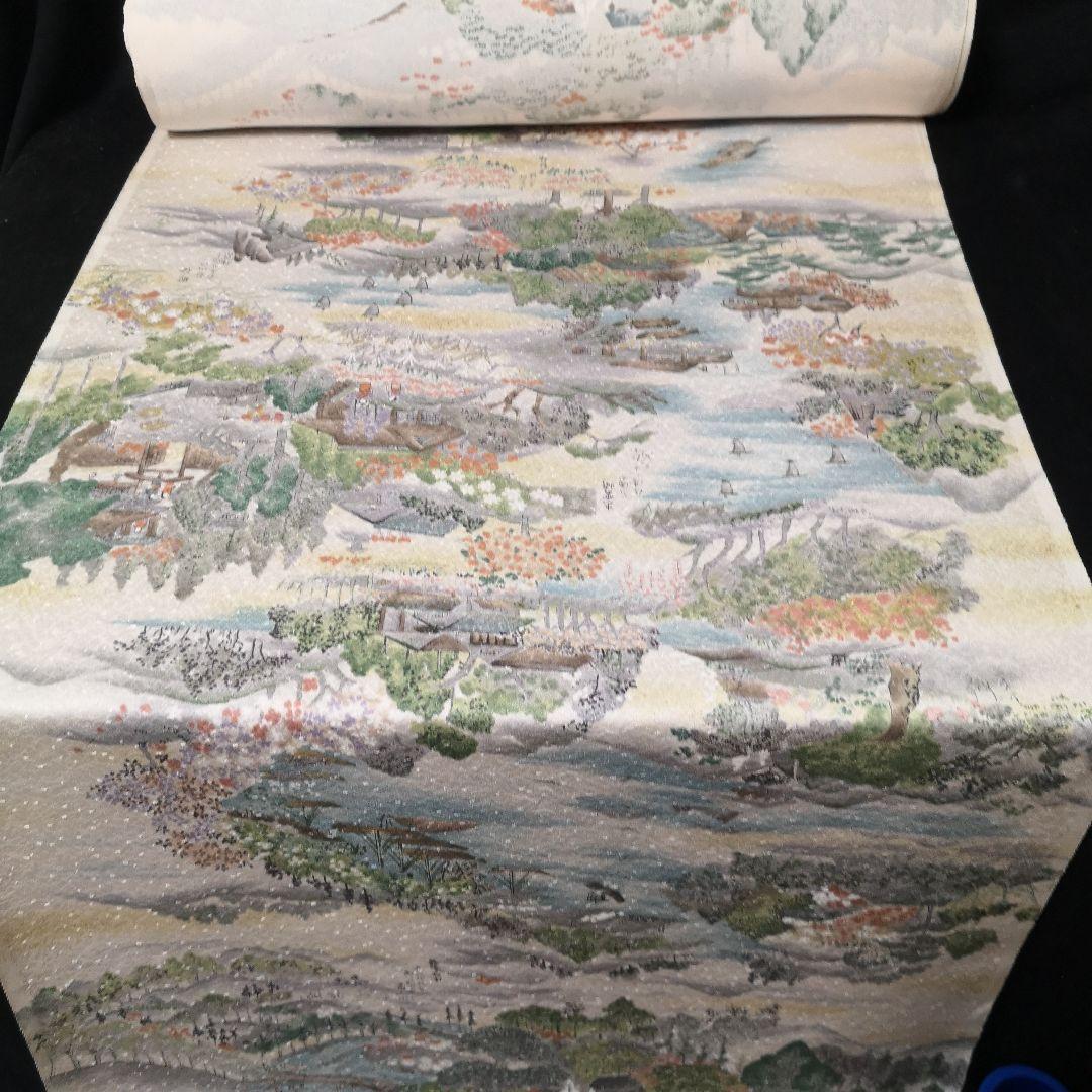 M-377 着物 反物 正絹 手描 山水文