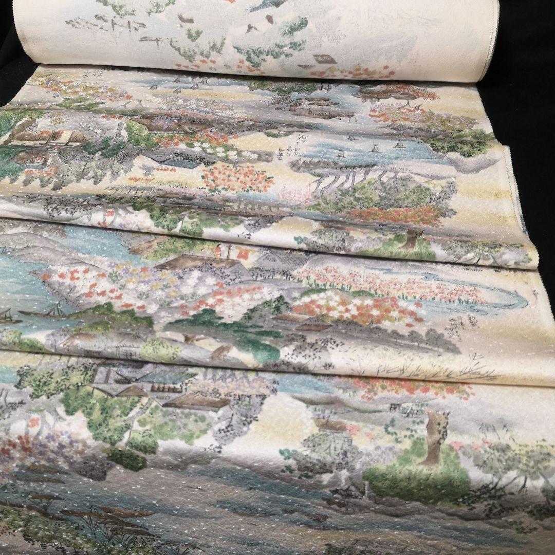 M-377 着物 反物 正絹 手描 山水文