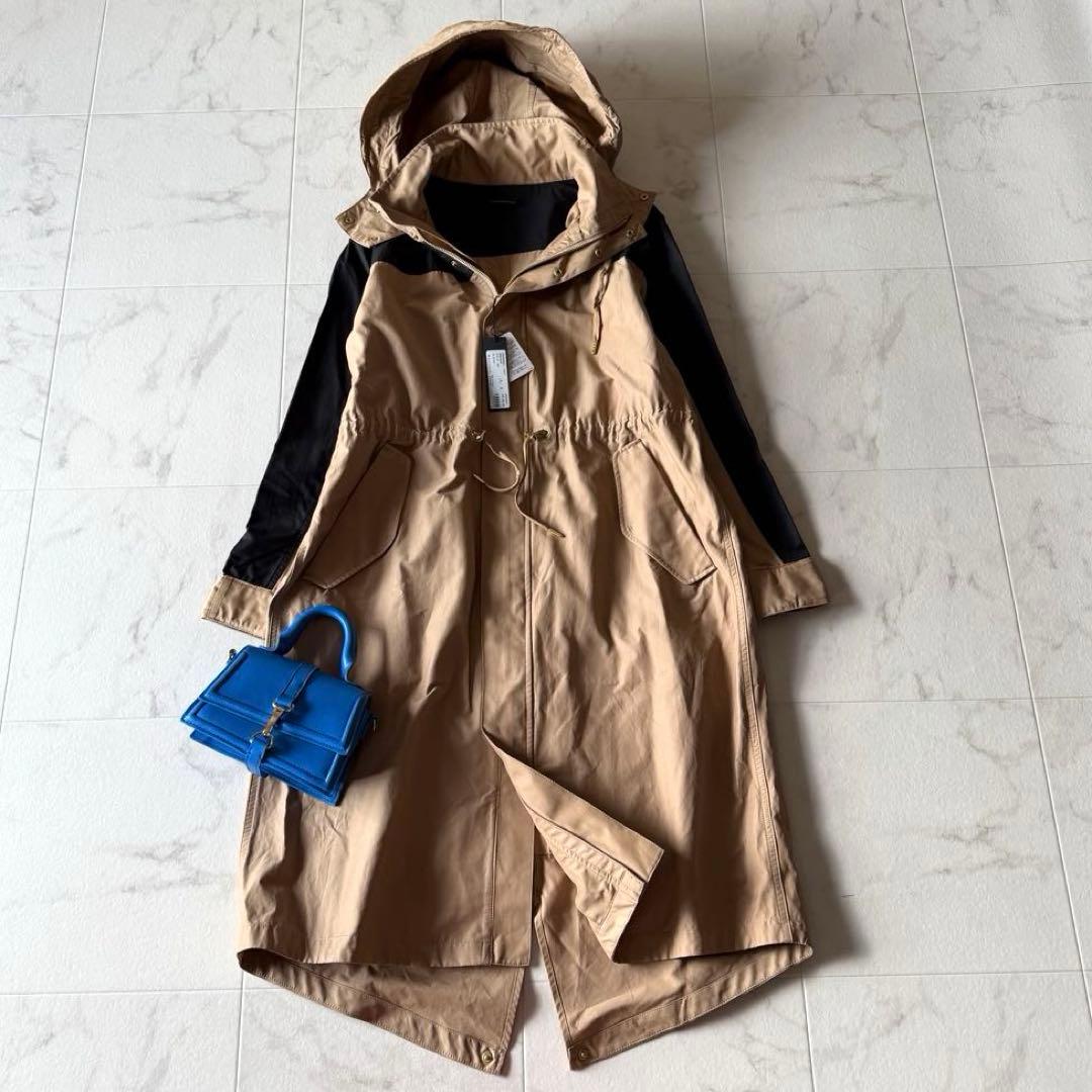 タグ付き未使用*洗える　バンヤードストーム　 バイカラーロングコート黒×ベージュ