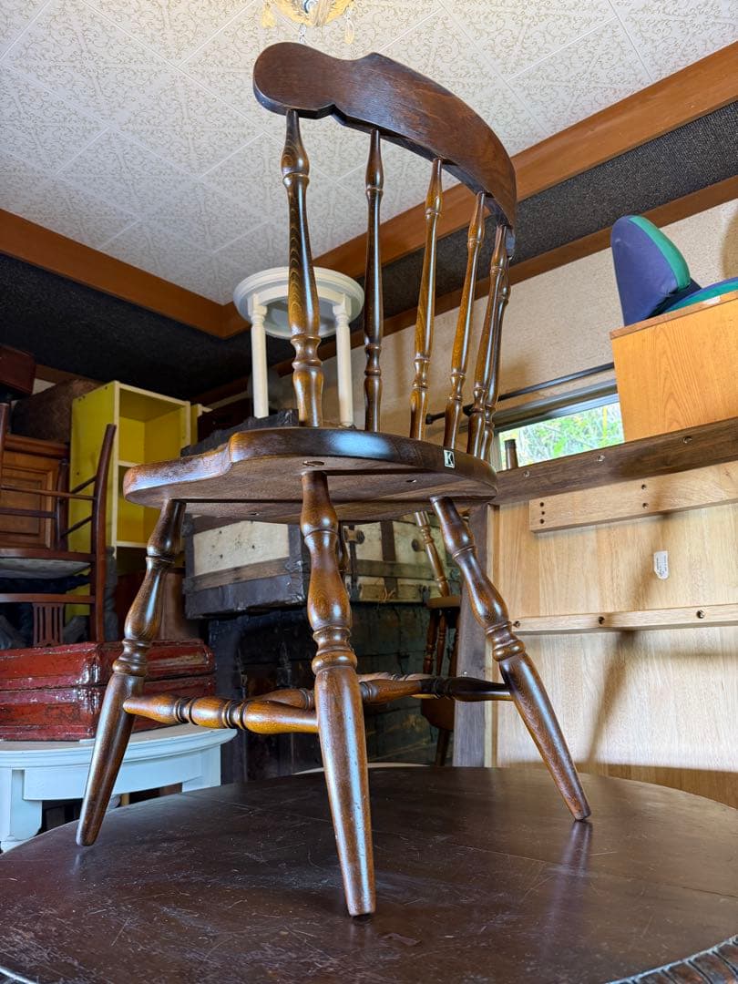 飛騨産業 キツツキ ウィンザーチェア 昭和レトロ 無垢 木製椅子 メンテ済み